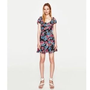 Zara Floral Ruffle Trim Short Sleeve Babydoll Dress